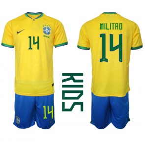 Brazil Eder Militao #14 Replica Home Stadium Kit for Kids World Cup 2022 Short Sleeve (+ pants)